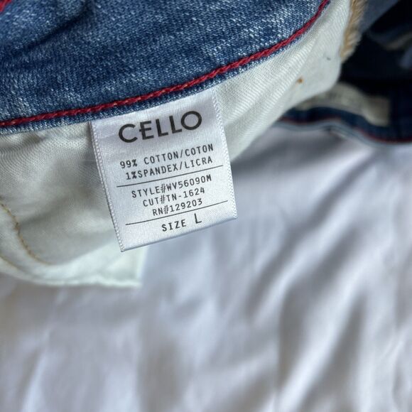 Cello Jeans Mini Skirt Large Blue Raw Hem Light Wash Distressed Whiskered - Picture 7 of 12